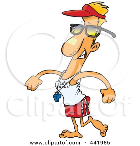 Royalty-Free (RF) Clip Art Illustration of a Cartoon Lifeguard Walking by toonaday