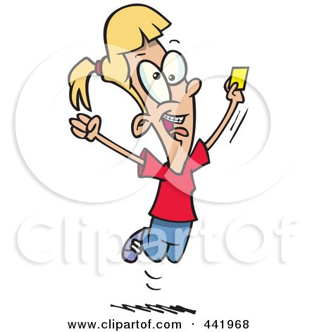 Royalty-Free (RF) Clip Art Illustration of a Cartoon Happy Girl Holding A License by toonaday
