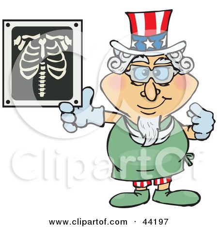 Clipart Illustration of an American Uncle Sam Radiologist Pointing To An Xray by Dennis Holmes Designs