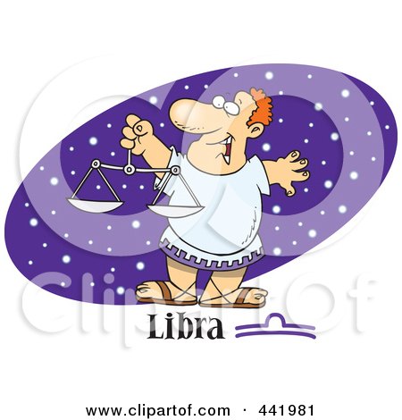 Royalty-Free (RF) Clip Art Illustration of a Cartoon Astrology Libra Man Over A Purple Starry Oval by toonaday