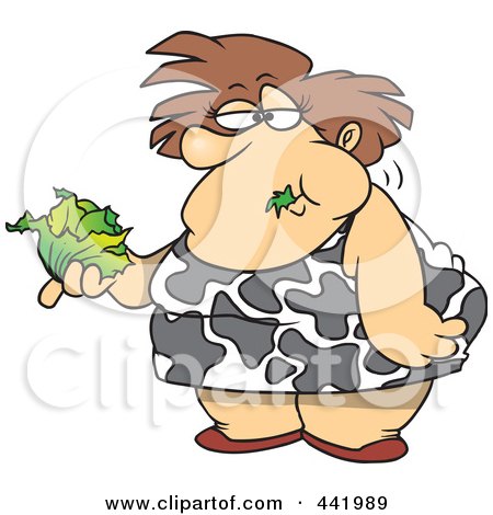 Royalty-Free (RF) Clip Art Illustration of a Cartoon Fat Woman Eating A Head Of Lettuce by toonaday