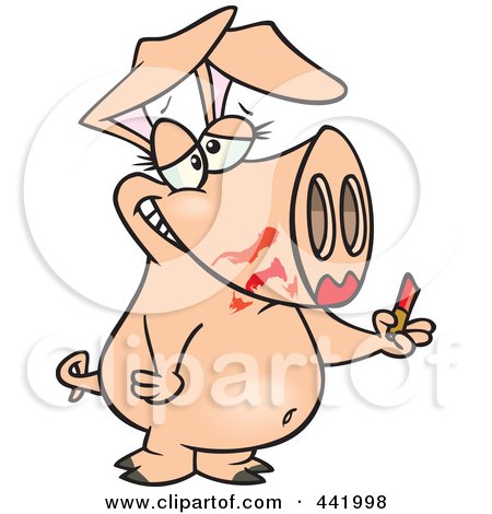 Royalty-Free (RF) Clip Art Illustration of a Cartoon Pig Smearing On Lipstick by toonaday