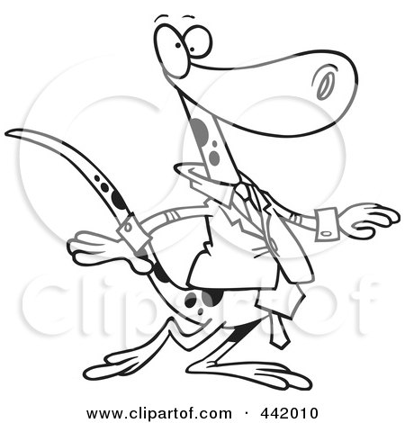Royalty-Free (RF) Clip Art Illustration of a Cartoon Black And White Outline Design Of A Business Lizard by toonaday