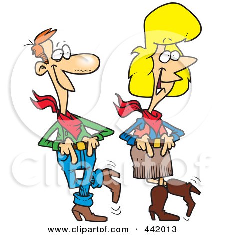 Royalty-Free (RF) Clip Art Illustration of a Cartoon Couple Line Dancing by toonaday