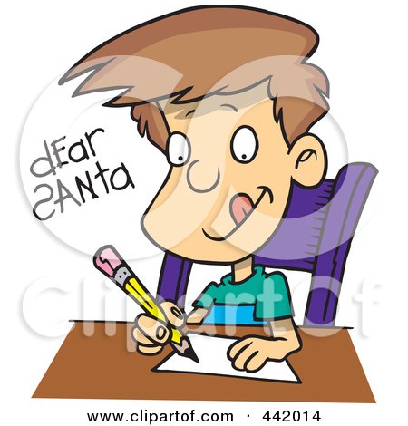 Royalty-Free (RF) Clip Art Illustration of a Cartoon Boy Writing A Dear Santa Letter by toonaday