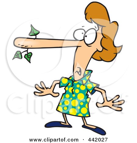 Royalty-Free (RF) Clip Art Illustration of a Cartoon Lying Woman With A Long Nose by toonaday