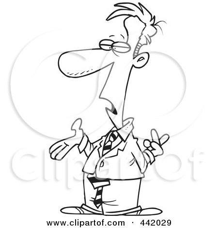 Royalty-Free (RF) Clip Art Illustration of a Cartoon Black And White Outline Design Of A Lying Businessman Crossing His Fingers by toonaday