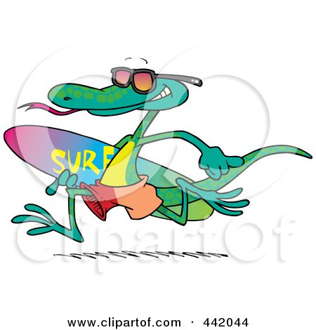 Royalty-Free (RF) Clip Art Illustration of a Cartoon Surfing Lizard by toonaday