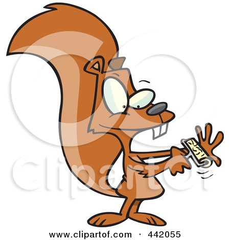 Royalty-Free (RF) Clip Art Illustration of a Cartoon Squirrel Using A Lint Brush by toonaday