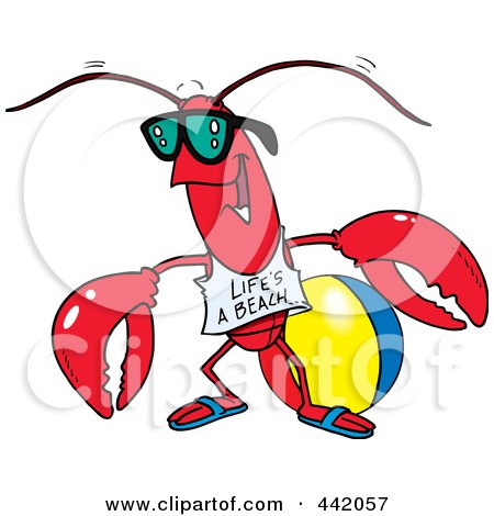 Royalty-Free (RF) Clip Art Illustration of a Cartoon Lobster At The Beach by toonaday