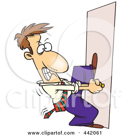 Royalty-Free (RF) Clip Art Illustration of a Cartoon Locked Out Businessman Trying To Open A Door by toonaday