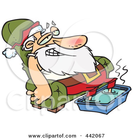 Royalty-Free (RF) Clip Art Illustration of a Cartoon Santa Relaxing With A Foot Bath by toonaday