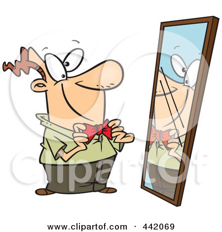 Royalty-Free (RF) Clip Art Illustration of a Cartoon Man Adjusting His New Tie by toonaday
