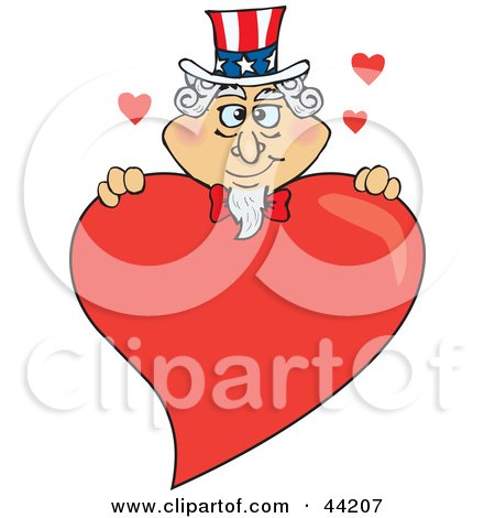 Clipart Illustration of an American Uncle Sam With A Giant Red Heart by Dennis Holmes Designs