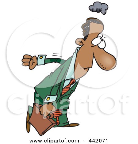 Royalty-Free (RF) Clip Art Illustration of a Cartoon Gloomy Black Businessman Returning To Work by toonaday