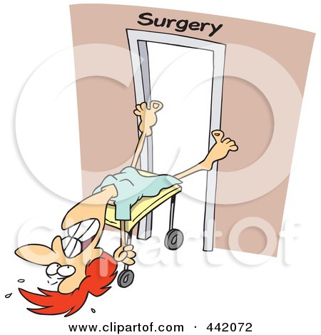 Royalty-Free (RF) Clip Art Illustration of a Cartoon Reluctant Woman Going Into Surgery by toonaday