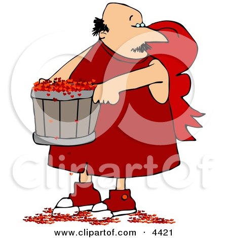 Valentine's Day Cupid Man Carrying a Bucket Full of Tiny Red Love Hearts Clipart by djart