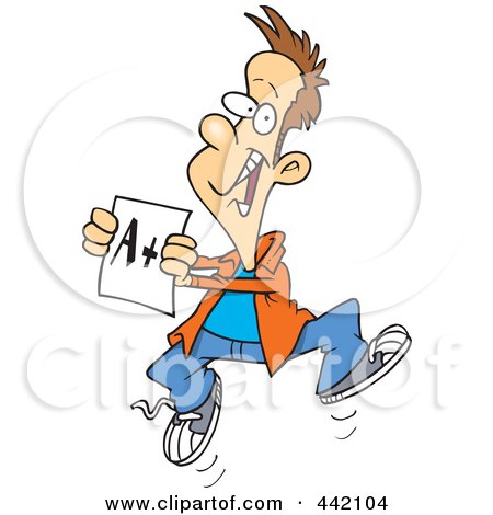 Royalty-Free (RF) Clip Art Illustration of a Cartoon Happy Boy Holding A Good Report Card by toonaday