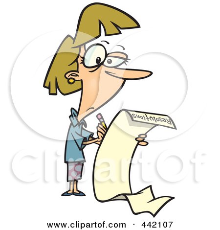 Royalty-Free (RF) Clip Art Illustration of a Cartoon Woman Writing A Long List Of Resolutions by toonaday