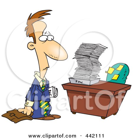 Royalty-Free (RF) Clip Art Illustration of a Cartoon Businessman Returning To A Big Inbox by toonaday