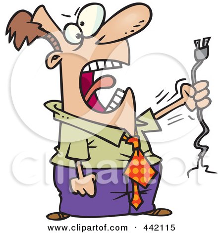 Royalty-Free (RF) Clip Art Illustration of a Cartoon Businessman Holding A Ripped Cable by toonaday
