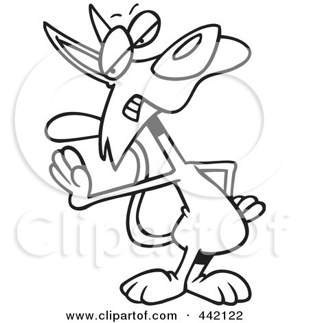 Royalty-Free (RF) Clip Art Illustration of a Cartoon Black And White Outline Design Of A Rejecting Cat by toonaday