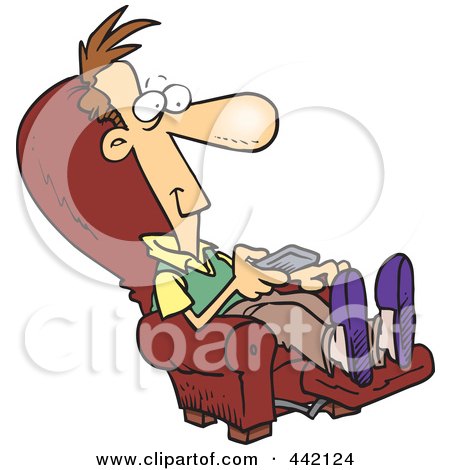 Royalty-Free (RF) Clip Art Illustration of a Cartoon Man Sitting In A Recliner And Watching Tv by toonaday
