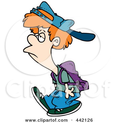 Royalty-Free (RF) Clip Art Illustration of a Cartoon Reluctant School Boy Walking by toonaday