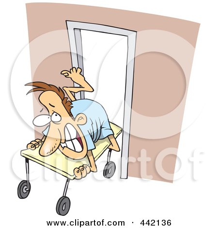 Royalty-Free (RF) Clip Art Illustration of a Cartoon Reluctant Man Going Into Surgery by toonaday