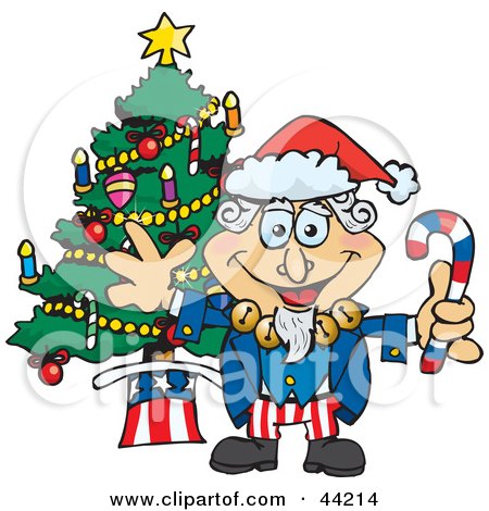 Clipart Illustration of an American Uncle Sam Celebrating Christmas by Dennis Holmes Designs