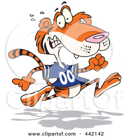Royalty-Free (RF) Clip Art Illustration of a Cartoon Retreating Tiger by toonaday