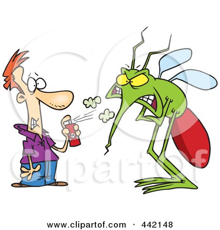 Royalty-Free (RF) Clip Art Illustration of a Cartoon Man Spraying A Big Bug With Repellent by toonaday