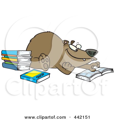 Royalty-Free (RF) Clip Art Illustration of a Cartoon Bear Reading Books by toonaday