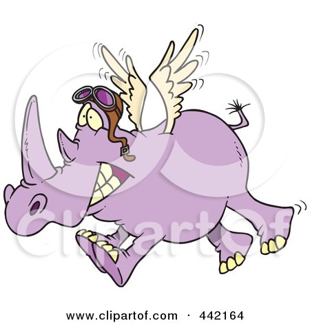 Royalty-Free (RF) Clip Art Illustration of a Cartoon Flying Rhino by toonaday