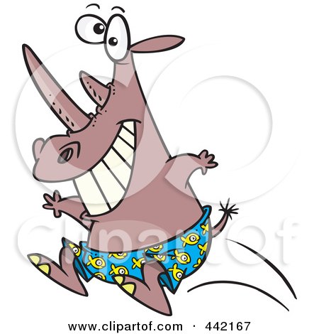 Royalty-Free (RF) Clip Art Illustration of a Cartoon Rhino Jumping Into A Pool by toonaday