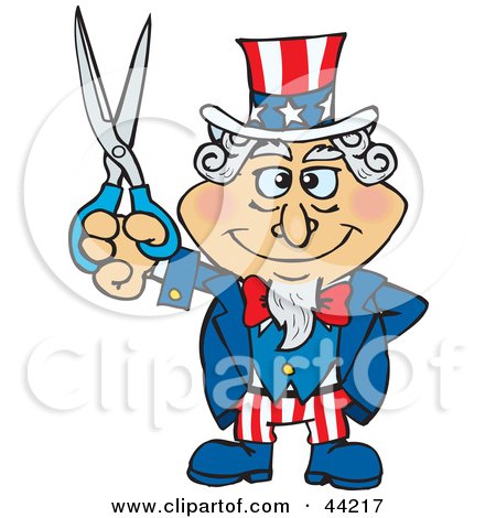 Clipart Illustration of an American Uncle Sam Holding Scissors by Dennis Holmes Designs