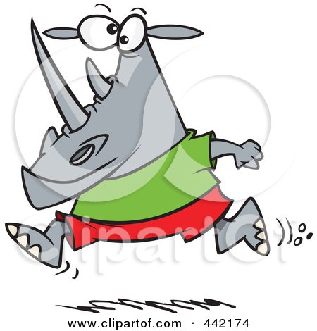 Royalty-Free (RF) Clip Art Illustration of a Cartoon Jogging Rhino by toonaday