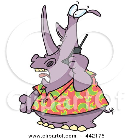 Royalty-Free (RF) Clip Art Illustration of a Cartoon Rhino Using A Cell Phone by toonaday