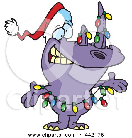 Royalty-Free (RF) Clip Art Illustration of a Cartoon Santa Rhino by toonaday