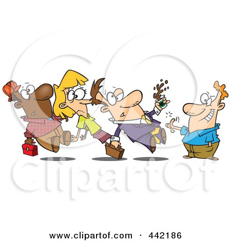Royalty-Free (RF) Clip Art Illustration of a Cartoon Group Of People Running Into Each Other by toonaday
