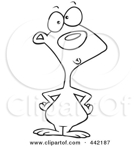 Royalty-Free (RF) Clip Art Illustration of a Cartoon Black And White Outline Design Of A Confused Rodent by toonaday