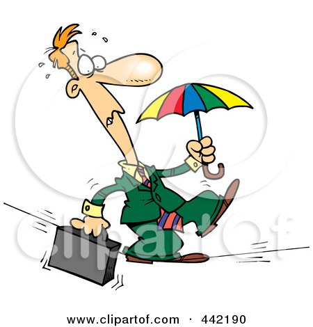 Royalty-Free (RF) Clip Art Illustration of a Cartoon Businessman Walking Across A Tight Rope by toonaday