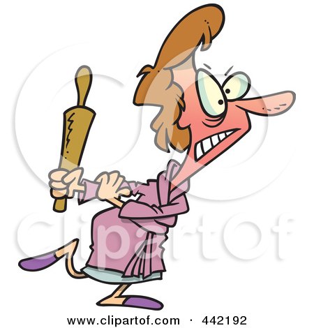 Royalty-Free (RF) Clip Art Illustration of a Cartoon Mad Woman Carrying A Rolling Pin by toonaday