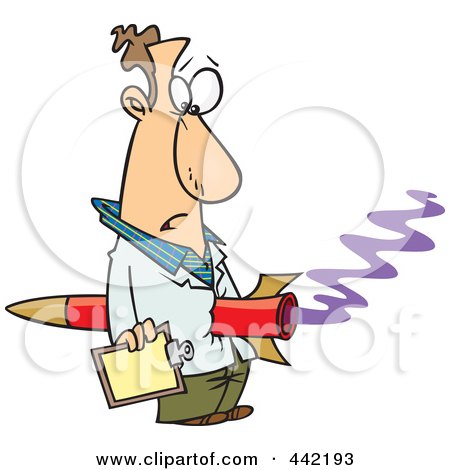 Royalty-Free (RF) Clip Art Illustration of a Cartoon Rocket Through A Man's Stomach by toonaday