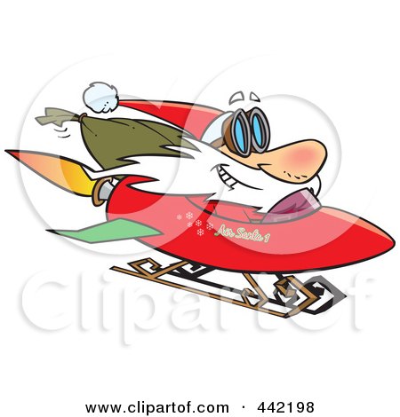 Royalty-Free (RF) Clip Art Illustration of a Cartoon Santa On A Rocket Sled by toonaday