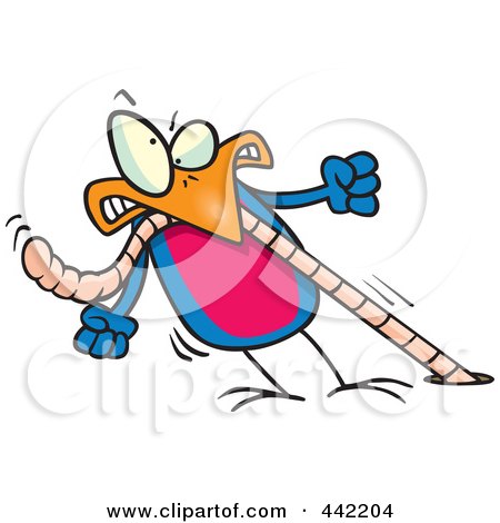 Royalty-Free (RF) Clip Art Illustration of a Cartoon Robin Pulling On A Strong Worm by toonaday