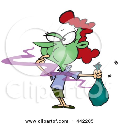 Royalty-Free (RF) Clip Art Illustration of a Cartoon Woman Catching A Whiff Of Ripe Garbage by toonaday