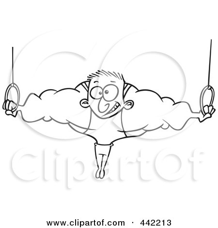 Royalty-Free (RF) Clip Art Illustration of a Cartoon Black And White Outline Design Of A Strong Olympic Man On The Rings by toonaday