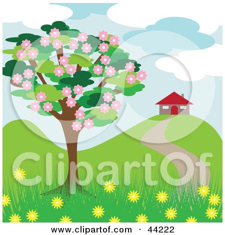Clipart Illustration of a Blossoming Tree Near A House In The Spring by kaycee