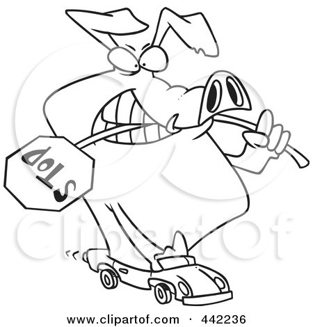 Royalty-Free (RF) Clip Art Illustration of a Cartoon Black And White Outline Design Of A Road Hog Driving A Car by toonaday